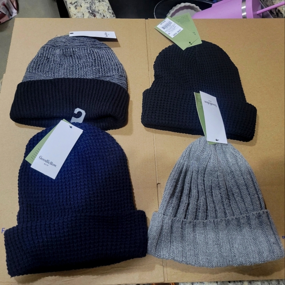 Lot of 4 Goodfellow & Co Mens Winter Hats Grey, Navy, Black